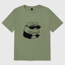 Мужская футболка оверсайз Лягушонок пепе в очках мем