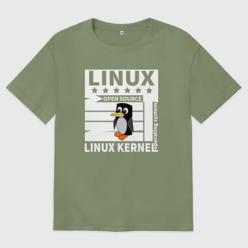 Мужская футболка оверсайз Пингвин программист системы линукс / Авокадо – фото 1