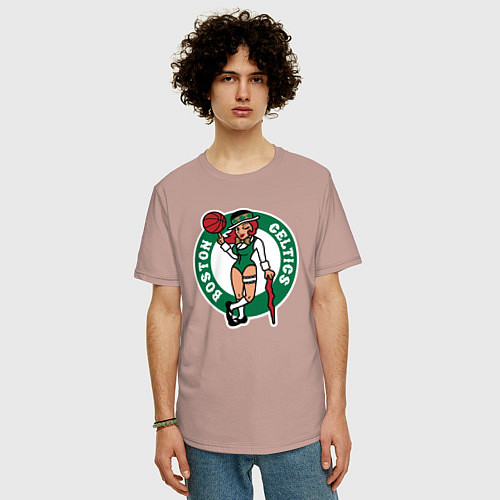 Мужская футболка оверсайз Boston Celtics girl / Пыльно-розовый – фото 3