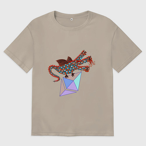 Мужская футболка оверсайз Дракон с монетой Эфириума / Миндальный – фото 1