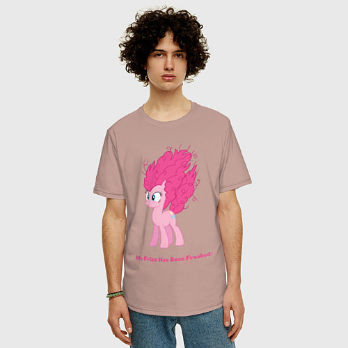 Мужская футболка оверсайз Пинки Пай с гривой дыбом / Пыльно-розовый – фото 3