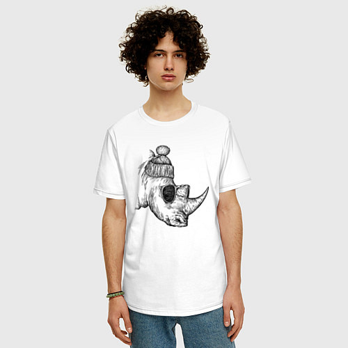 Мужская футболка оверсайз Носорог модный / Белый – фото 3