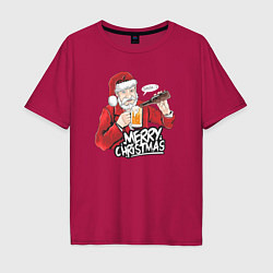 Футболка оверсайз мужская Smile santa, цвет: маджента