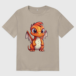 Футболка оверсайз мужская Милый маленький новогодний дракон 2024, цвет: миндальный