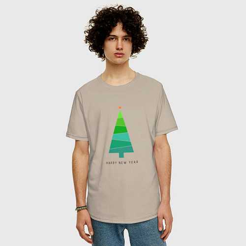 Мужская футболка оверсайз New Year abstract tree / Миндальный – фото 3
