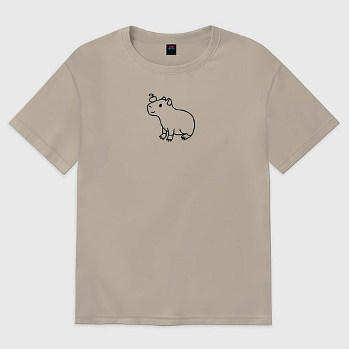 Мужская футболка оверсайз Капибара с мандарином / Миндальный – фото 1