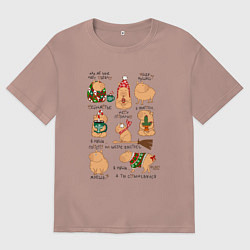 Футболка оверсайз мужская Капибары зимой, цвет: пыльно-розовый