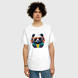Футболка оверсайз мужская Стильная панда в очках, цвет: белый — фото 2