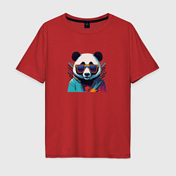 Футболка оверсайз мужская Модная панда в солнечных очках, цвет: красный