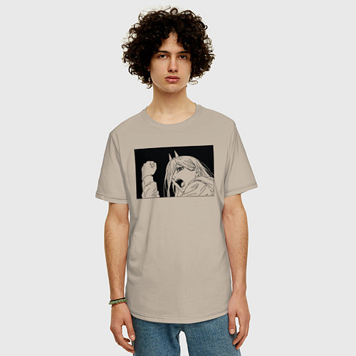 Мужская футболка оверсайз Пауэр аниме человек бензопила / Миндальный – фото 3