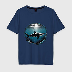 Футболка оверсайз мужская Акула в океане, цвет: тёмно-синий