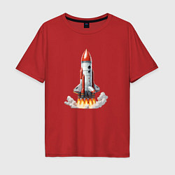 Футболка оверсайз мужская Запуск космического корабля, цвет: красный