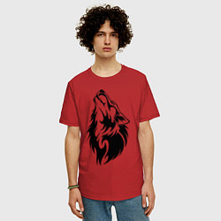 Футболка оверсайз мужская Воющий волк, цвет: красный — фото 2