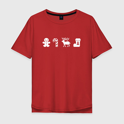 Мужская футболка оверсайз New Year Pixel / Красный – фото 1