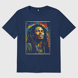 Футболка оверсайз мужская Боб Марли портрет, цвет: тёмно-синий