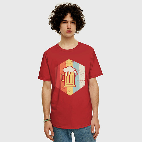 Мужская футболка оверсайз Кружечка пива / Красный – фото 3