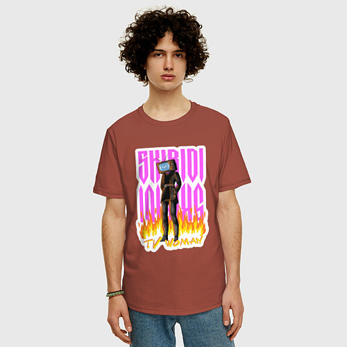 Мужская футболка оверсайз Милый титан ТВ Мен / Кирпичный – фото 3