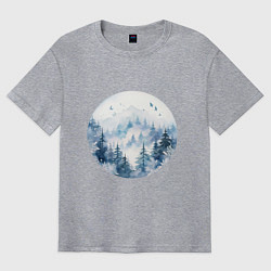 Футболка оверсайз мужская Горы в тумане в круге, цвет: меланж