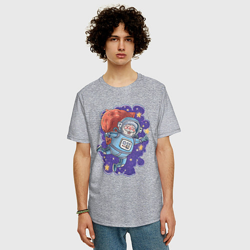 Мужская футболка оверсайз Дед Мороз-космонавт в космосе / Меланж – фото 3