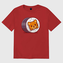 Футболка оверсайз мужская Ролл котик, цвет: красный