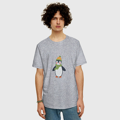 Мужская футболка оверсайз Весёлый пингвин в шапке / Меланж – фото 3