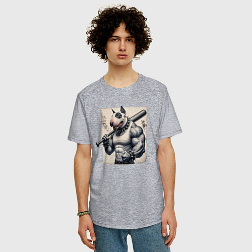 Мужская футболка оверсайз Качок Булли с битой - нейросеть / Меланж – фото 3