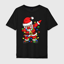 Футболка оверсайз мужская Санта Клаус и гирлянда, цвет: черный