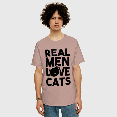 Мужская футболка оверсайз Настоящий мужчина любит кошек / Пыльно-розовый – фото 3