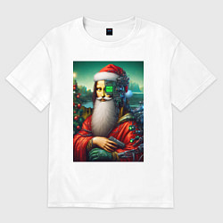 Футболка оверсайз мужская Mona Lisa in Santa costume - cyberpunk, цвет: белый