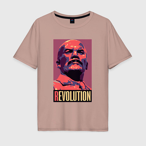 Мужская футболка оверсайз Lenin revolution / Пыльно-розовый – фото 1