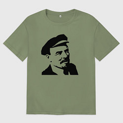 Футболка оверсайз мужская Ленин в кепке, цвет: авокадо