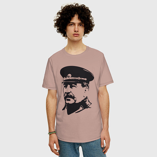 Мужская футболка оверсайз Сталин в фуражке / Пыльно-розовый – фото 3