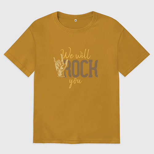 Мужская футболка оверсайз Я люблю рок / Горчичный – фото 1