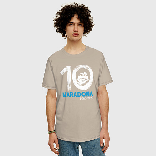 Мужская футболка оверсайз Maradona 10 / Миндальный – фото 3