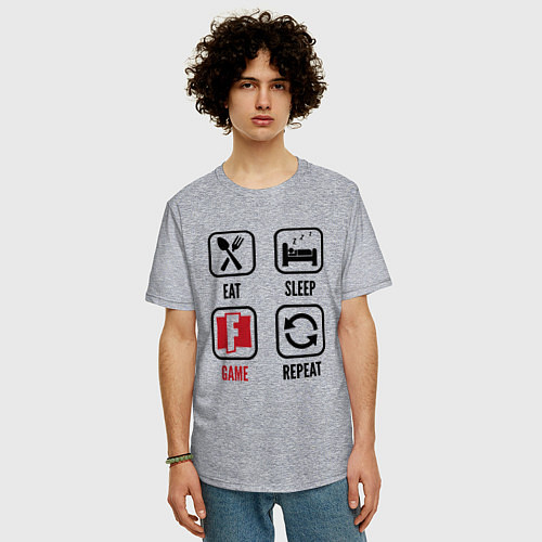 Мужская футболка оверсайз Eat - sleep - Fortnite - repeat / Меланж – фото 3