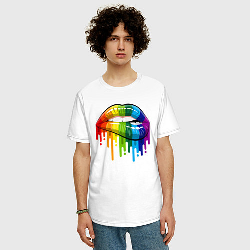 Мужская футболка оверсайз Rainbow lips / Белый – фото 3