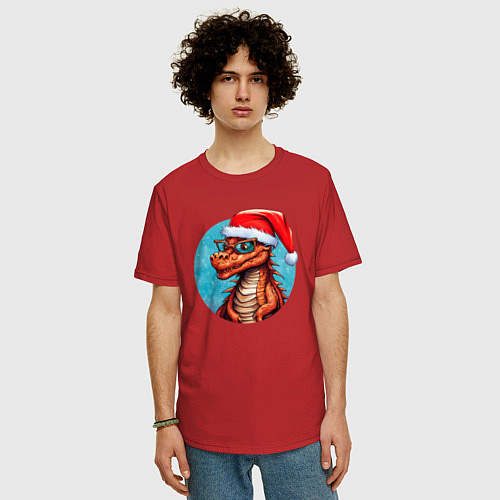 Мужская футболка оверсайз Новый год дракона 2024 / Красный – фото 3
