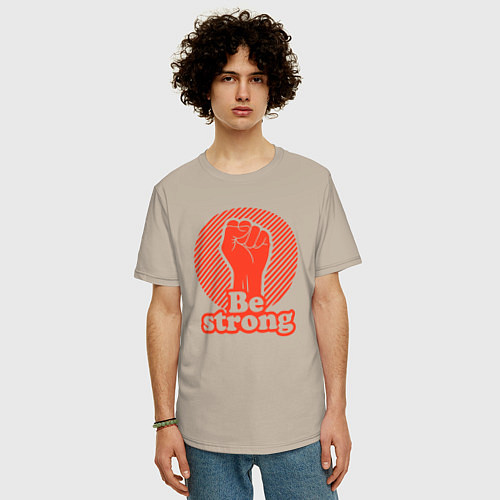 Мужская футболка оверсайз Be strong / Миндальный – фото 3