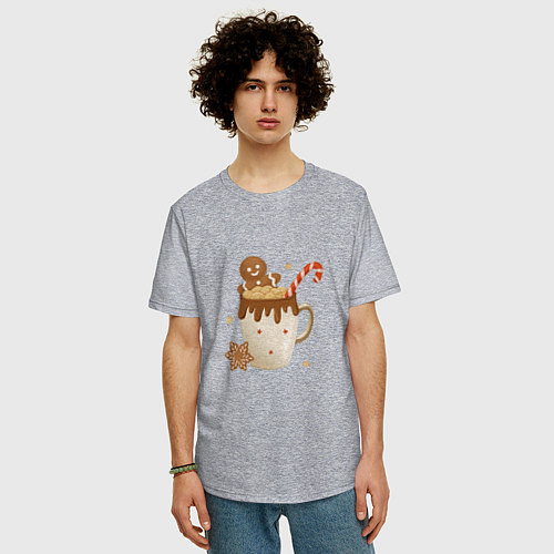 Мужская футболка оверсайз Кофе с маршмэллоу и имбирным пряником / Меланж – фото 3