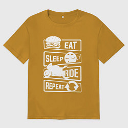 Футболка оверсайз мужская Еда сон гонка, цвет: горчичный