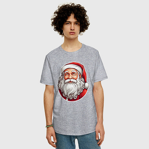 Мужская футболка оверсайз Санта клаус иллюстрация-стикер / Меланж – фото 3