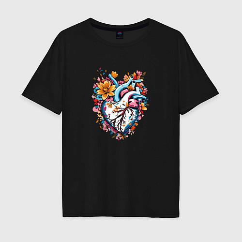 Мужская футболка оверсайз Расцветающее сердце / Черный – фото 1