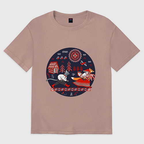 Мужская футболка оверсайз Кот и лиса из сказки / Пыльно-розовый – фото 1