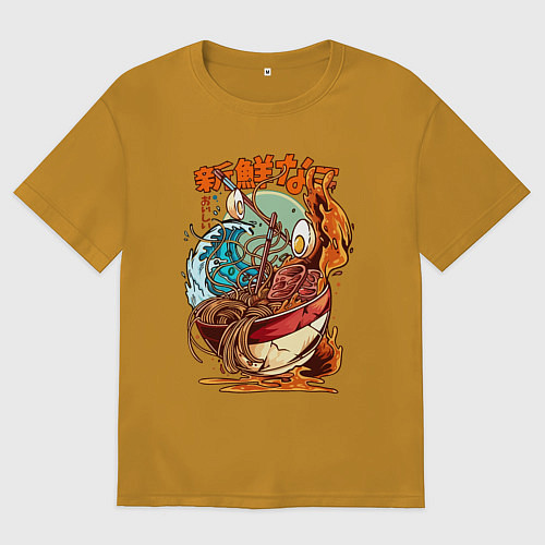 Мужская футболка оверсайз Рамен японский суп / Горчичный – фото 1