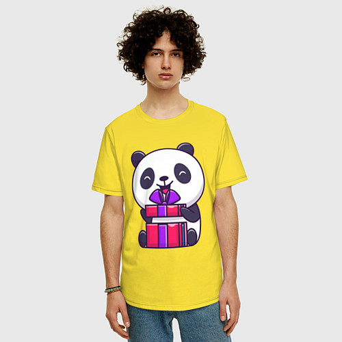 Мужская футболка оверсайз Панда с подарком / Желтый – фото 3