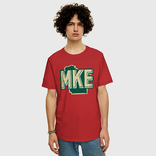 Мужская футболка оверсайз Mke Bucks / Красный – фото 3