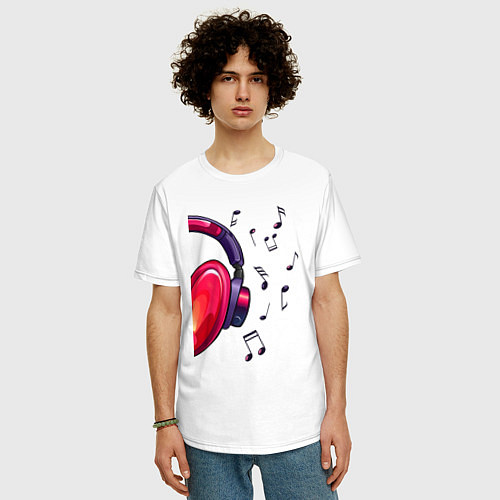 Мужская футболка оверсайз The heart in the headphones left / Белый – фото 3