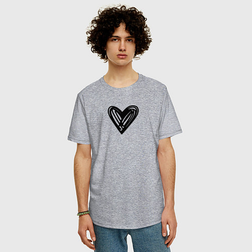 Мужская футболка оверсайз Рисованное чёрное сердце парное / Меланж – фото 3