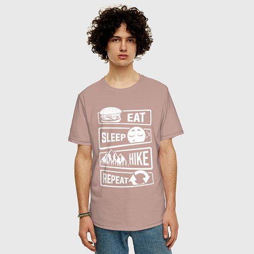 Мужская футболка оверсайз Еда сон поход / Пыльно-розовый – фото 3