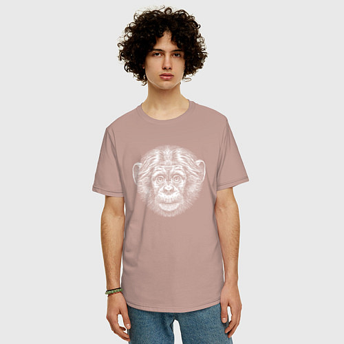 Мужская футболка оверсайз Морда шимпанзенка / Пыльно-розовый – фото 3